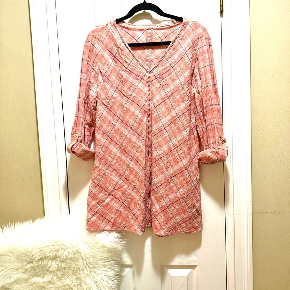 Soft Surroundings Large V neck Nubby Tunic Top Plaid